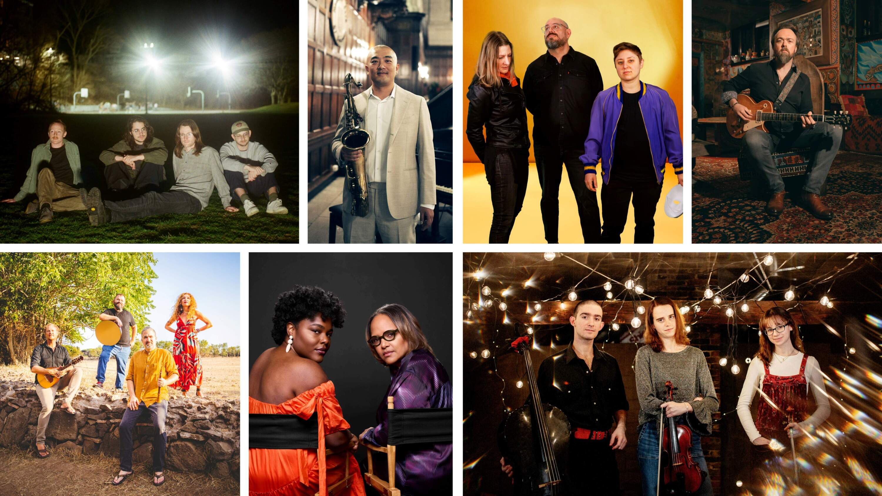 Clockwise from top left: Clifford (Courtesy Maria Gelsomini); Zishi Liu (Courtesy); Happy Little Clouds (Courtesy Jac Mestel); The Gravel Project (Courtesy Ian Urquhart); The Carroll Sisters Trio (Courtesy Louise Bichan); Christie Dashiell and Terri Lyne Carrington (Courtesy Erik Bardin); and Zafarán (Courtesy Barbara Allen Hill).