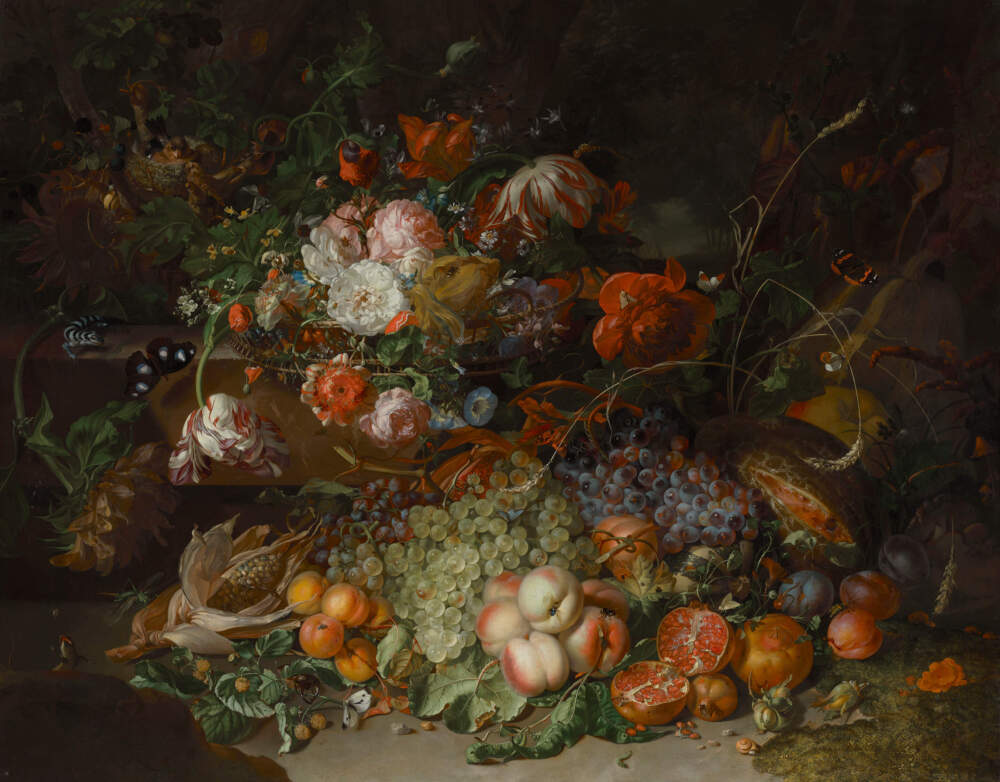 Rachel Ruysch, "Forest Still Life with Stag Beetle and Nest," 1717. (Courtesy Staatliche Kunsthalle Karlsruhe)