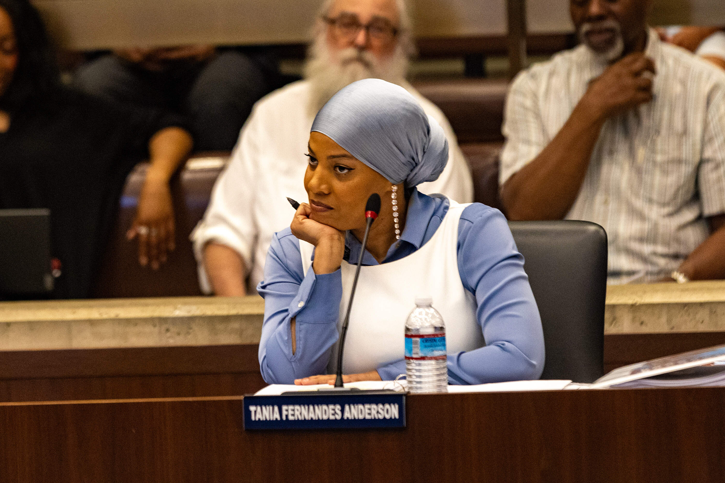 City councilor Tania Fernandes Anderson during her final day on the Boston City Council. (Jesse Costa/WBUR)
