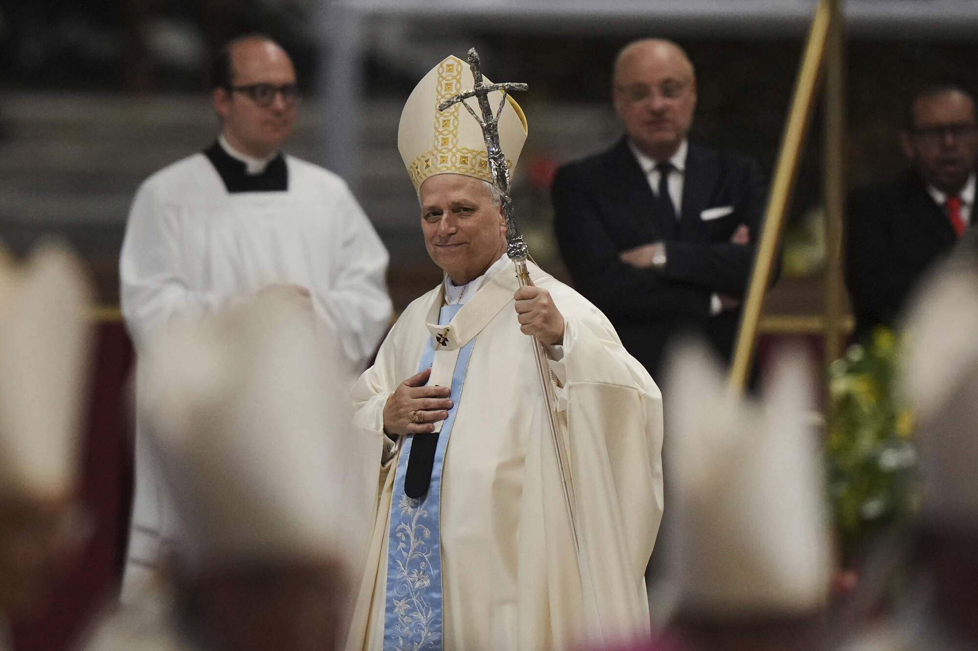 Pope Leo XIV leaves after celebrating a Mass for the Jubilee of the Holy See in the St.Peter's Basilica at the Vatican, Monday, June 9, 2025. (Andrew Medichini/AP)