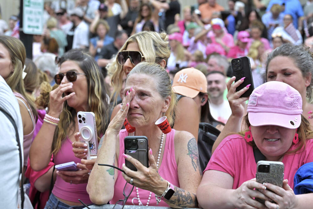 Karen Read suppporters react after she was found not guilty of second-degree murder. (Josh Reynolds/AP)