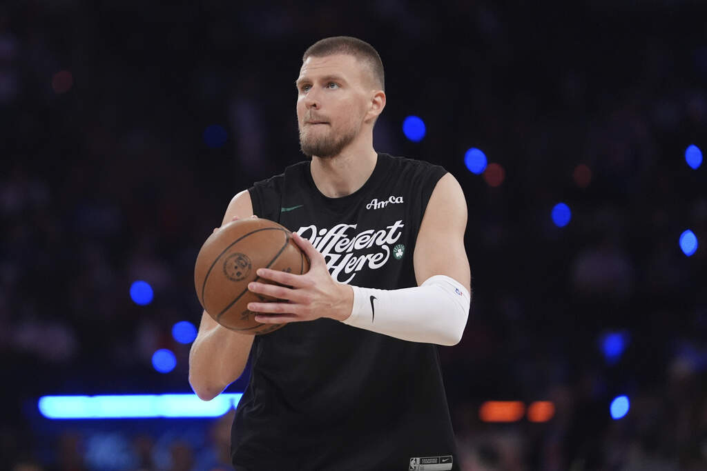 Boston Celtics' Kristaps Porzingis before Game 6 in the Eastern Conference semifinals in 2025. (Frank Franklin II/AP)