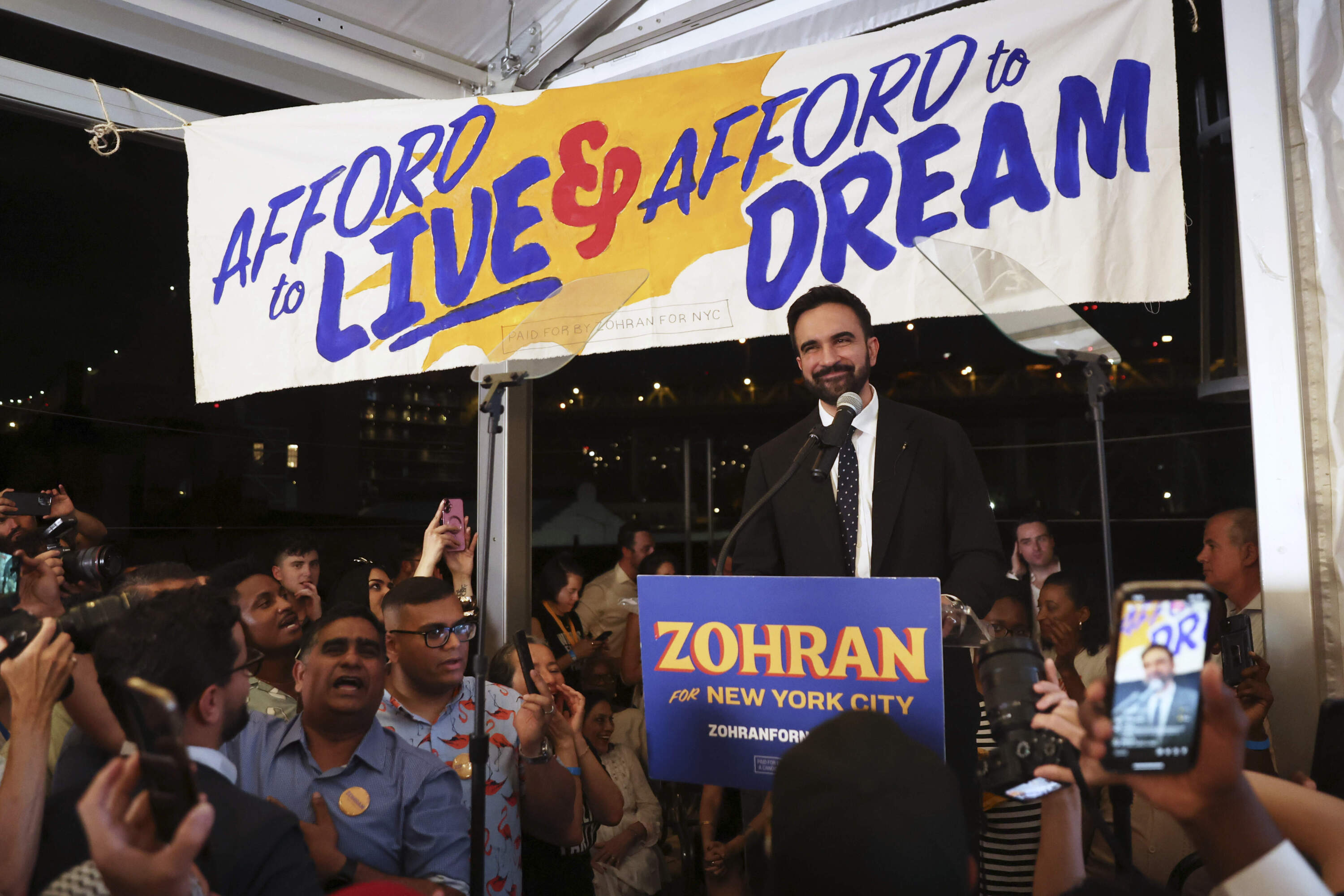 Democratic mayoral candidate Zohran Mamdani speaks at his primary election party, Wednesday, June 25, 2025, in New York. (Heather Khalifa/AP)