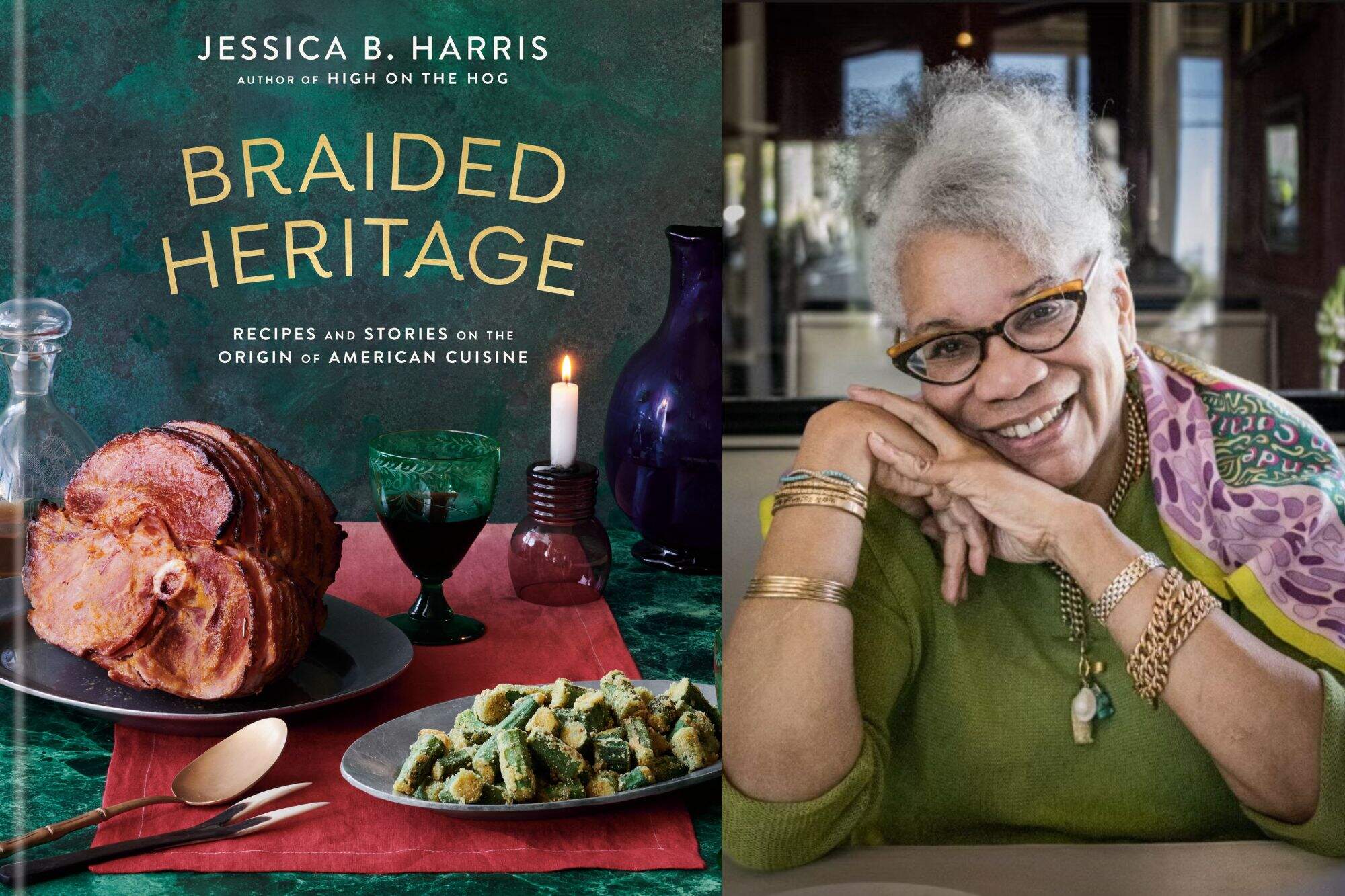 The cover of "Braided Heritage" and author Jessica B. Harris. (Courtesy of Clarkson Potter and Pableaux Johnson)