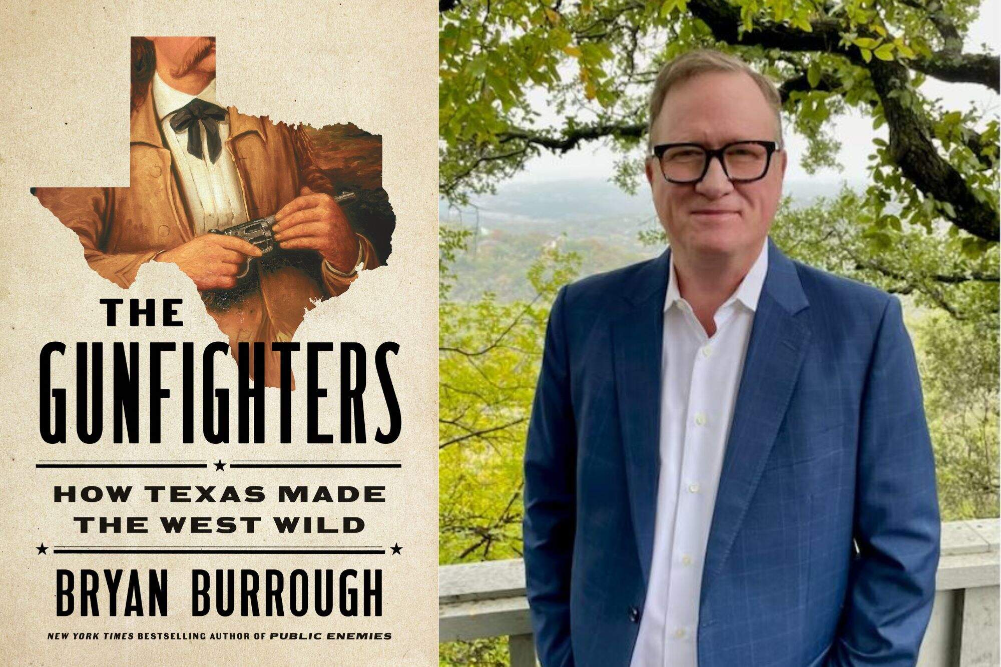 The cover of "The Gunfighters" and author Bryan Burrough. (Courtesy of Penguin Press and Bryan Burrough)