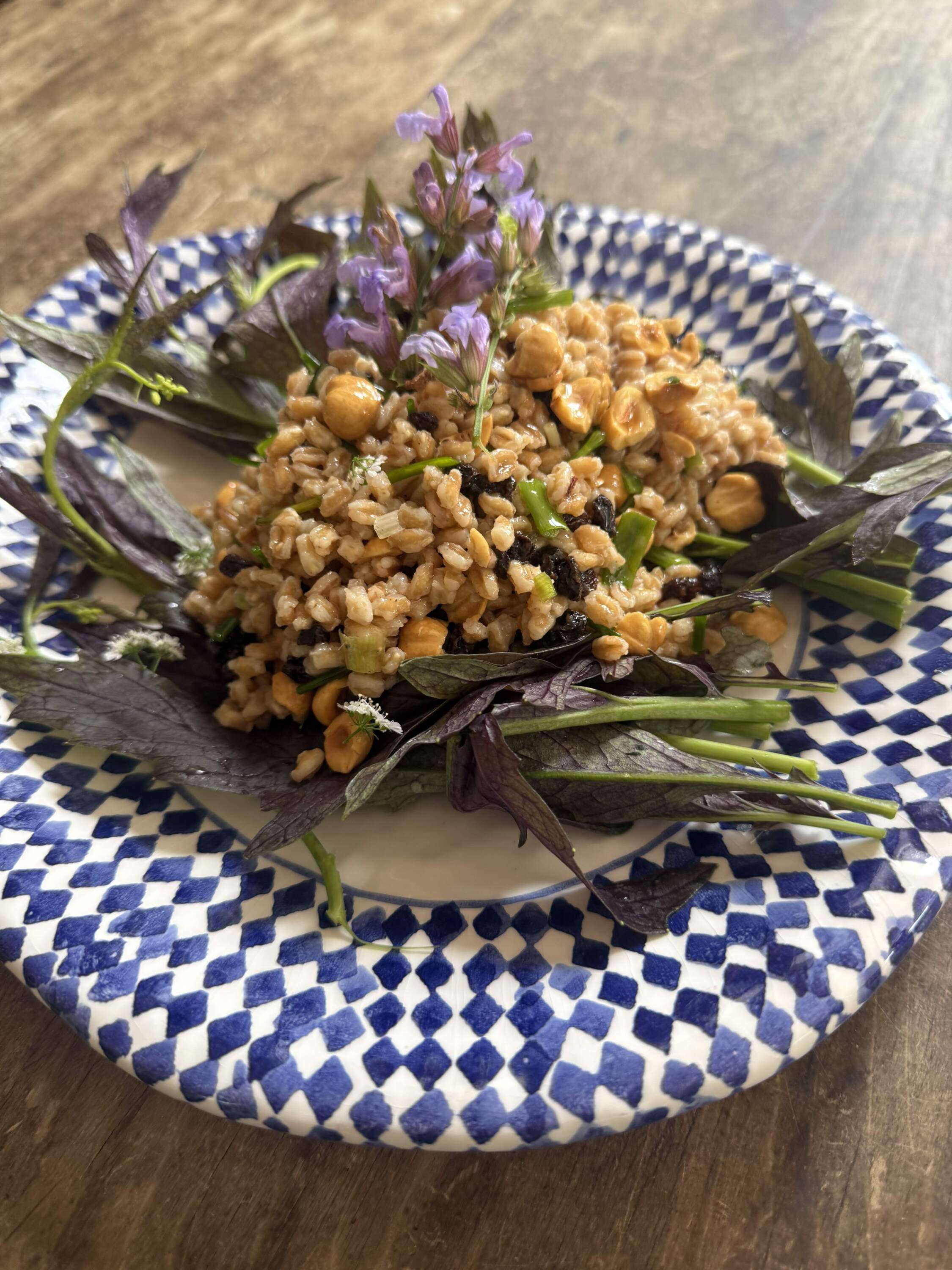 Farro and herb salad with nuts and currants. (Kathy Gunst/Here & Now)