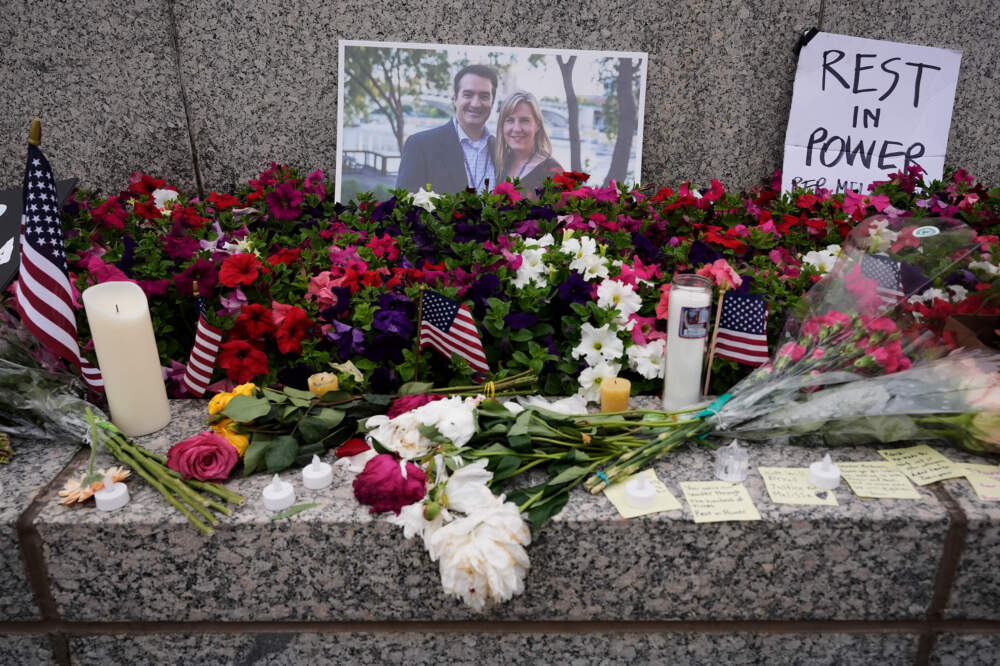 A memorial for Minnesota state Rep. Melissa Hortman and her husband Mark is seen at the state Capitol, Sunday, June 15, 2025, in St. Paul, Minn. (George Walker IV/AP)