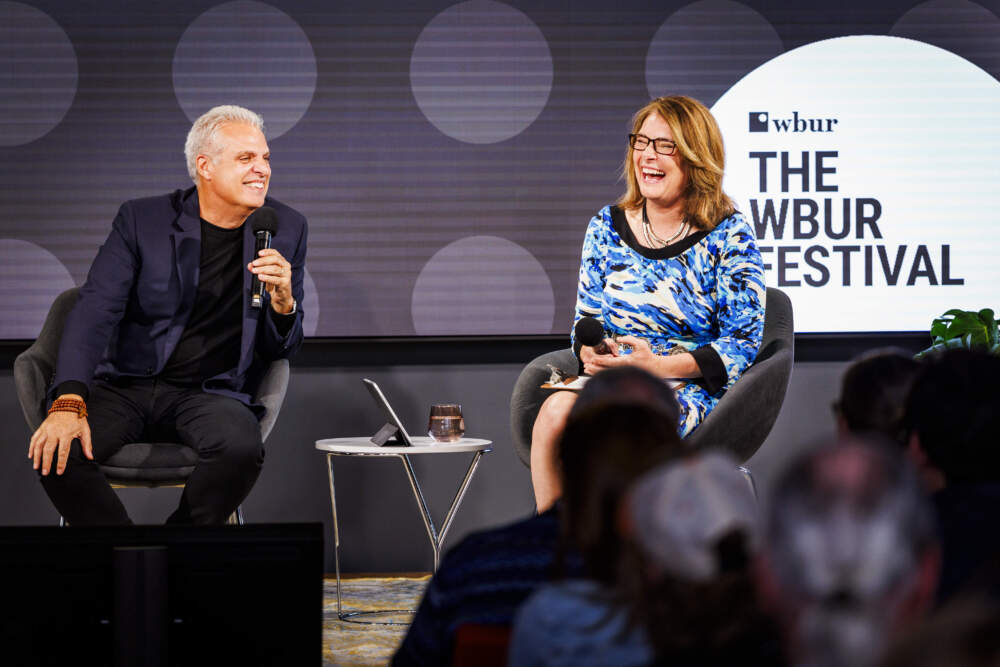 Morning Edition host Tiziana Dearing with chef Eric Ripert at The WBUR Festival's "A Perfect Pairing" event at CitySpace. (Bolt Creative Group for WBUR)