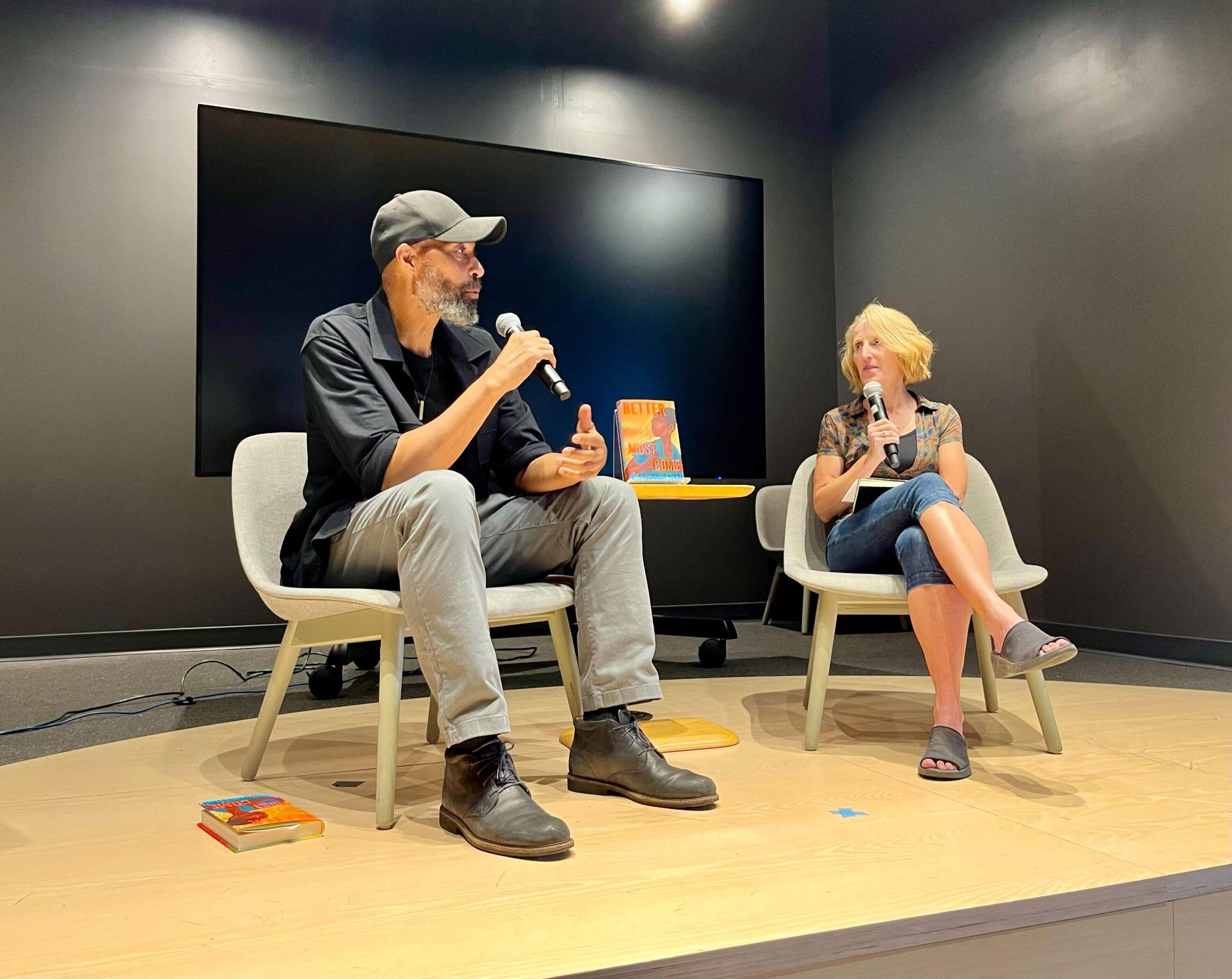 GrubStreet alum Desmond Hall speaks at the launch of his second novel in 2024. (Courtesy GrubStreet)