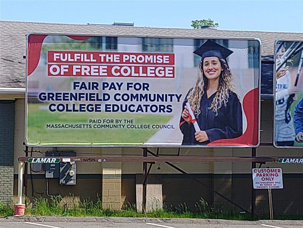 The union paid for more than 30 billboards with messaging about fair pay for professors across the state. (Photo courtesy of the Massachusetts Community College Council)