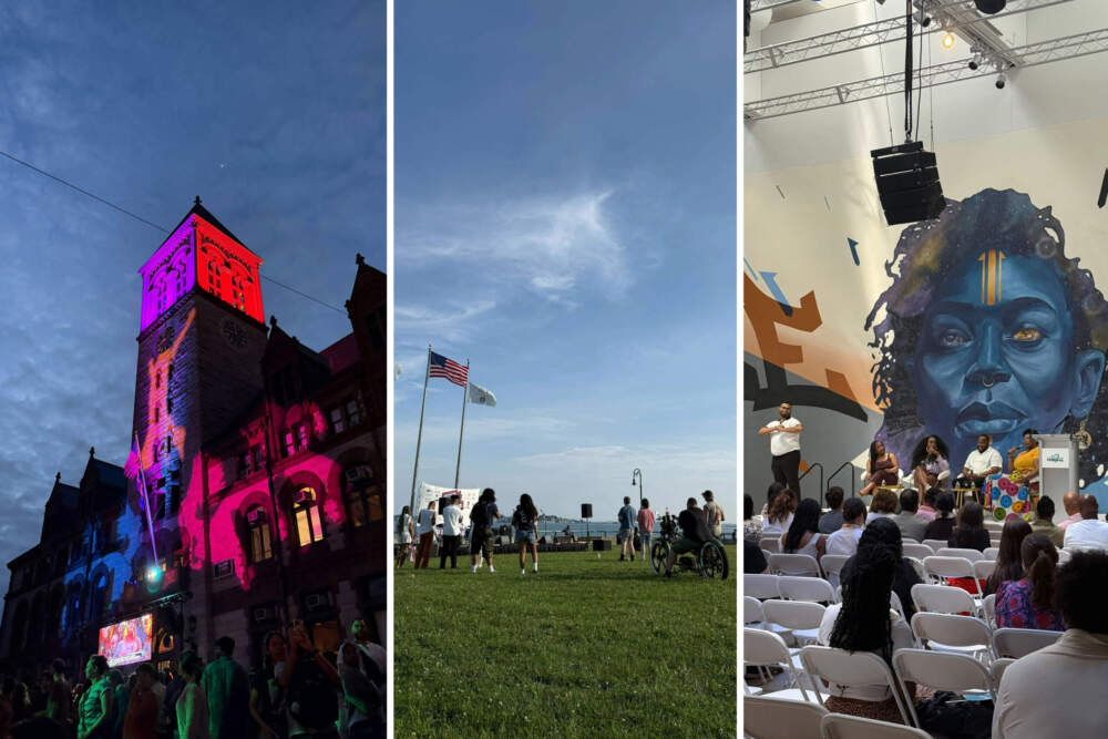 From left, June arts events: revolutionary dance party in Cambridge, the Lynn Music Festival, the Embrace Ideas Festival. (Cristela Guerra/WBUR)
