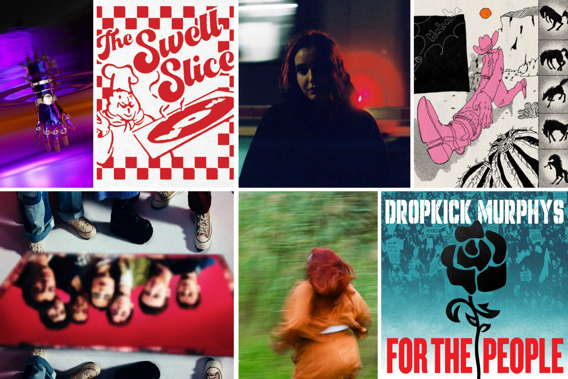 Album covers clockwise from top left: Vintage Lee's “Grease Pack” (Courtesy Cody Remillard and Christian Korpi); &quot;The Swell Slice&quot; (Courtesy Swelltune Records); Yana's “Talk About” (Courtesy Caity Krone); Will Paquin's “I Work So Hard” (Courtesy Abigail Zachko); Dropkick Murphys' “For the People” (Courtesy); Miranda Rae's “Pleasant St” (Courtesy Emmanuel “Boogie” Cazeau); and Couch's “What Were You Thinking” (Courtesy Billy Landers x Prophet Media).