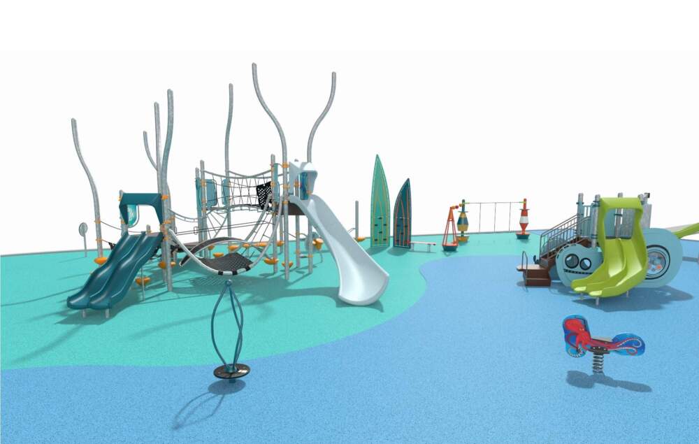 A rendering of the DCR playground currently under construction at Constitution Beach in East Boston. (Courtesy Sandy Libby/DCR)