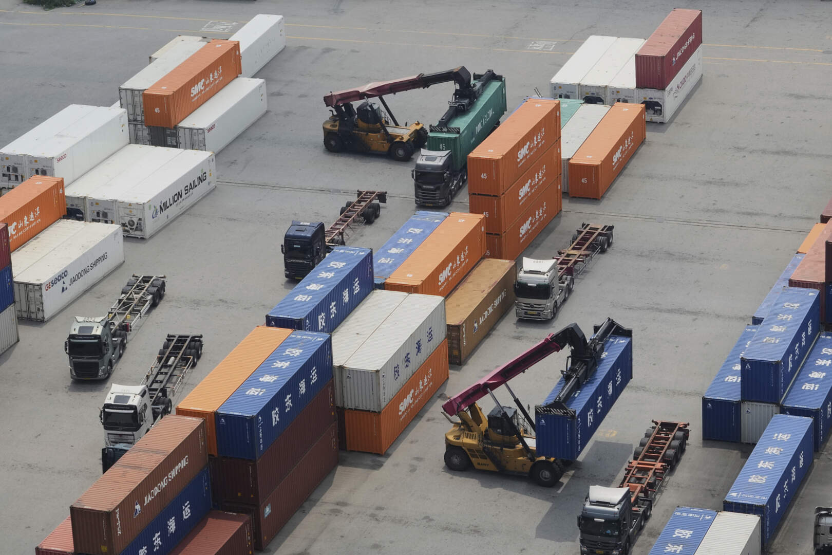 Cranes and shipping containers are seen at a port in Pyeongtaek, South Korea, Tuesday, July 8, 2025. (Ahn Young-joon/AP)