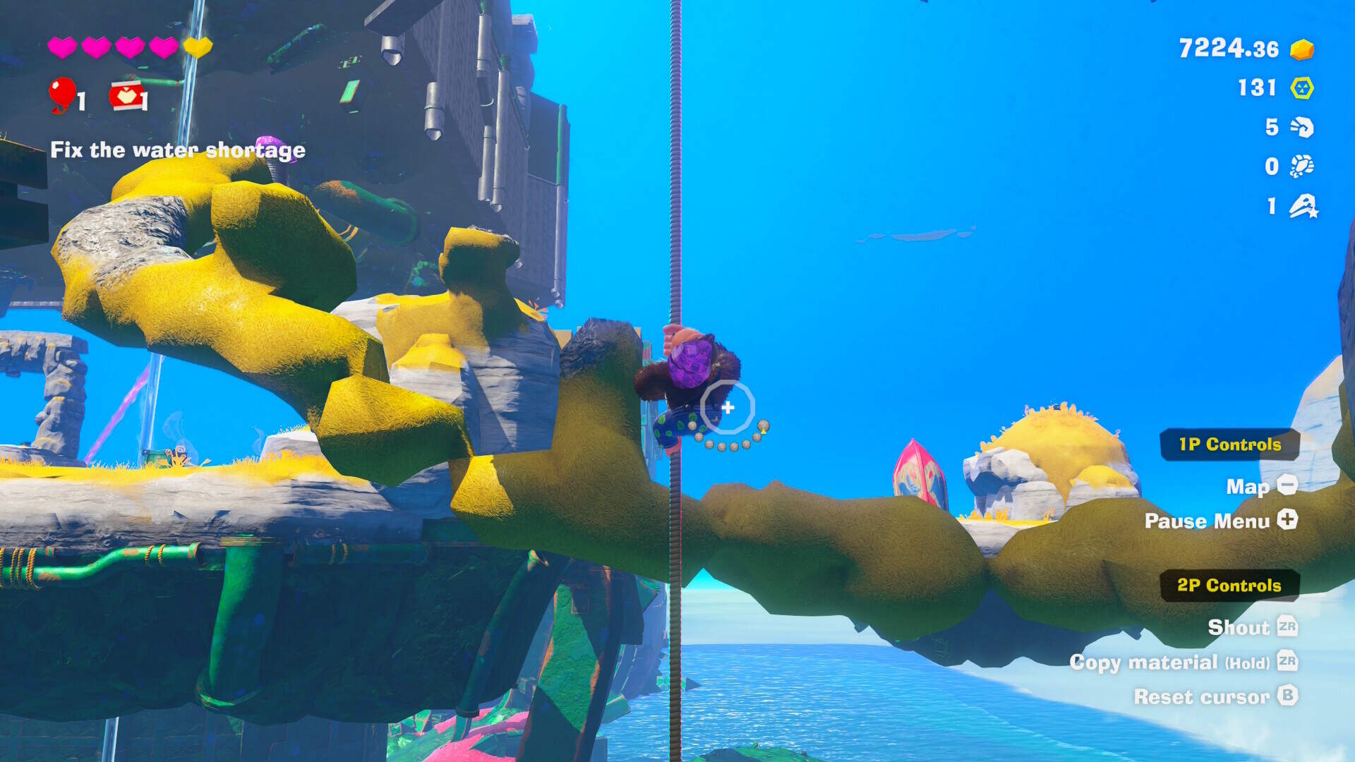 The wonky bridge my wife and I constructed by shooting grass terrain at a far-off outcropping. (Courtesy of Nintendo and James Mastromarino)