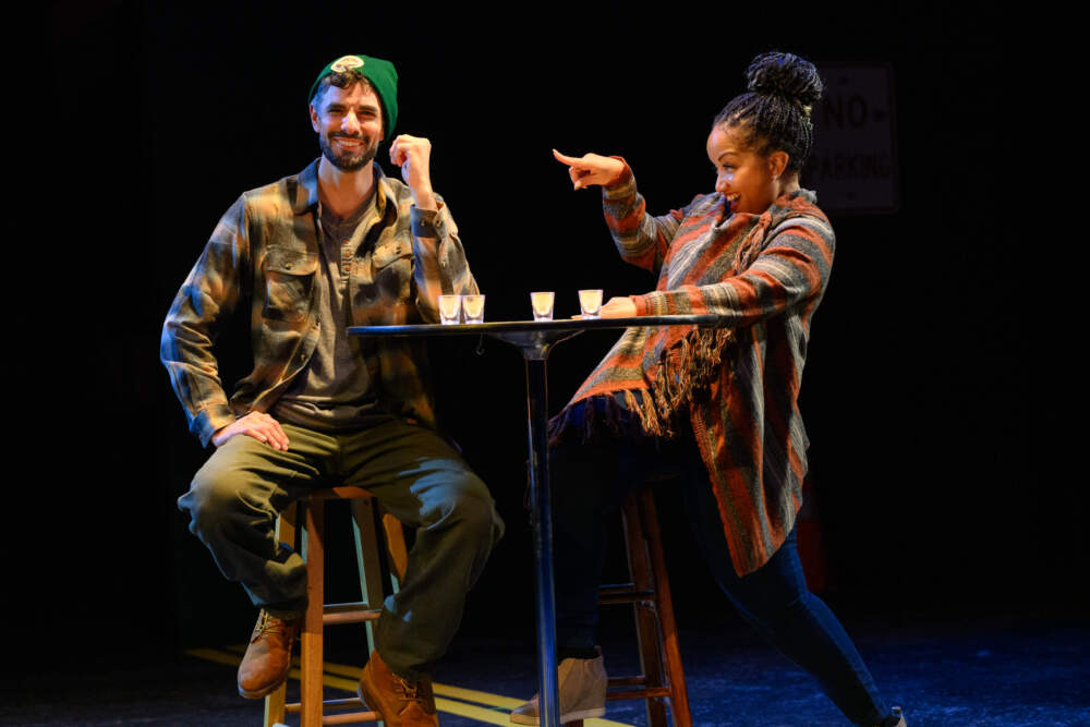 From left, Paul Melendy and Thomika Marie Bridwell in Gloucester Stage Company's production of "The Garbologists." (Courtesy Shawn G. Henry)