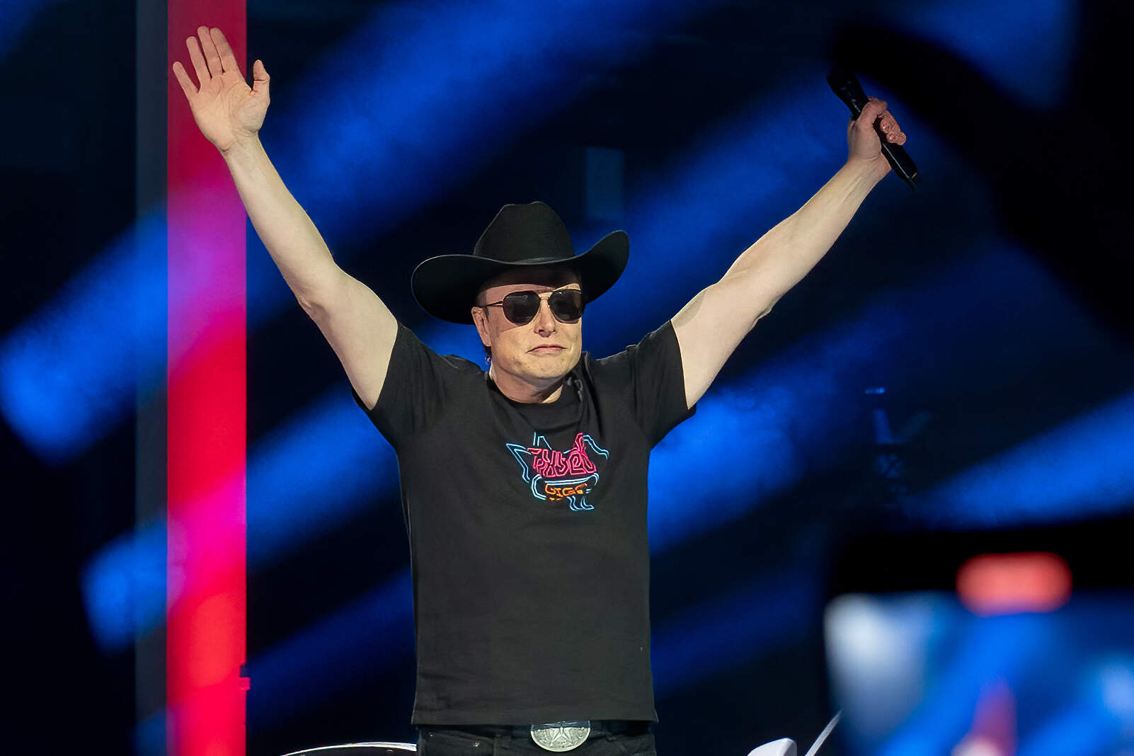 Elon Musk speaks at the Tesla Giga Texas manufacturing "Cyber Rodeo" grand opening party in Austin, Texas, on April 7, 2022. (Suzanne Cordeiro/AFP via Getty Images)