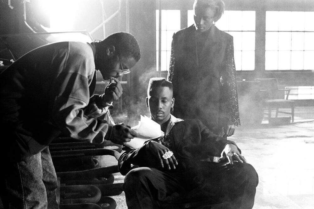 Malcolm Jamal-Warner directs rapper Barsha in the "Who's The Master?" music video, filmed in the Brooklyn Navy Yard in September 1990 in New York City. (Al Pereira/Getty Images/Michael Ochs Archives)