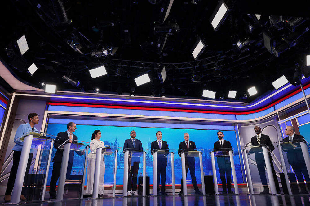 Nine candidates participate in New York City's Democratic mayoral primary debate. (Yuki Iwamura-Pool/Getty Images)