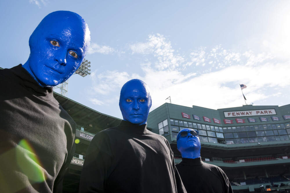 Members of the Blue Man Group pose before a game between the Boston Red Sox and the Los Angeles Angels of Anaheim on June 23, 2017 at Fenway Park. (Billie Weiss/Boston Red Sox/Getty Images)