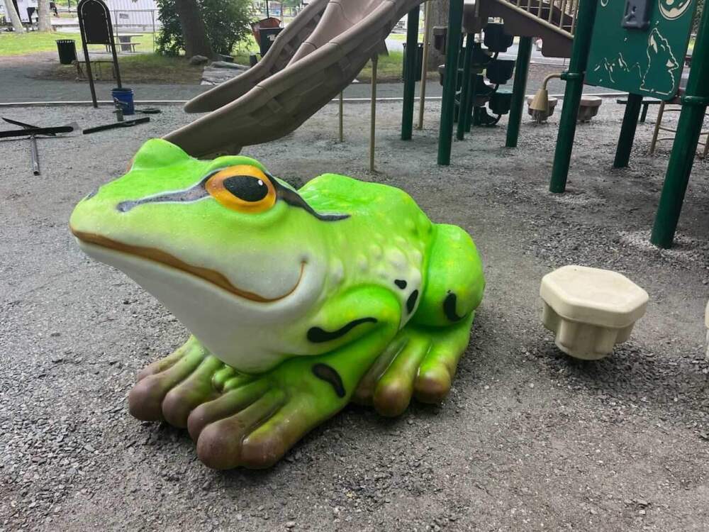 A larger-than-life frog greets visitors to Zina Greenwood playground in Stoneham. (Courtesy Sandy Libby/DCR)