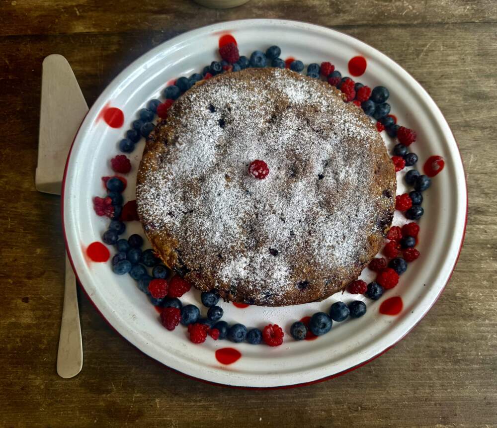 Mixed berry cake. (Kathy Gunst/Here & Now)