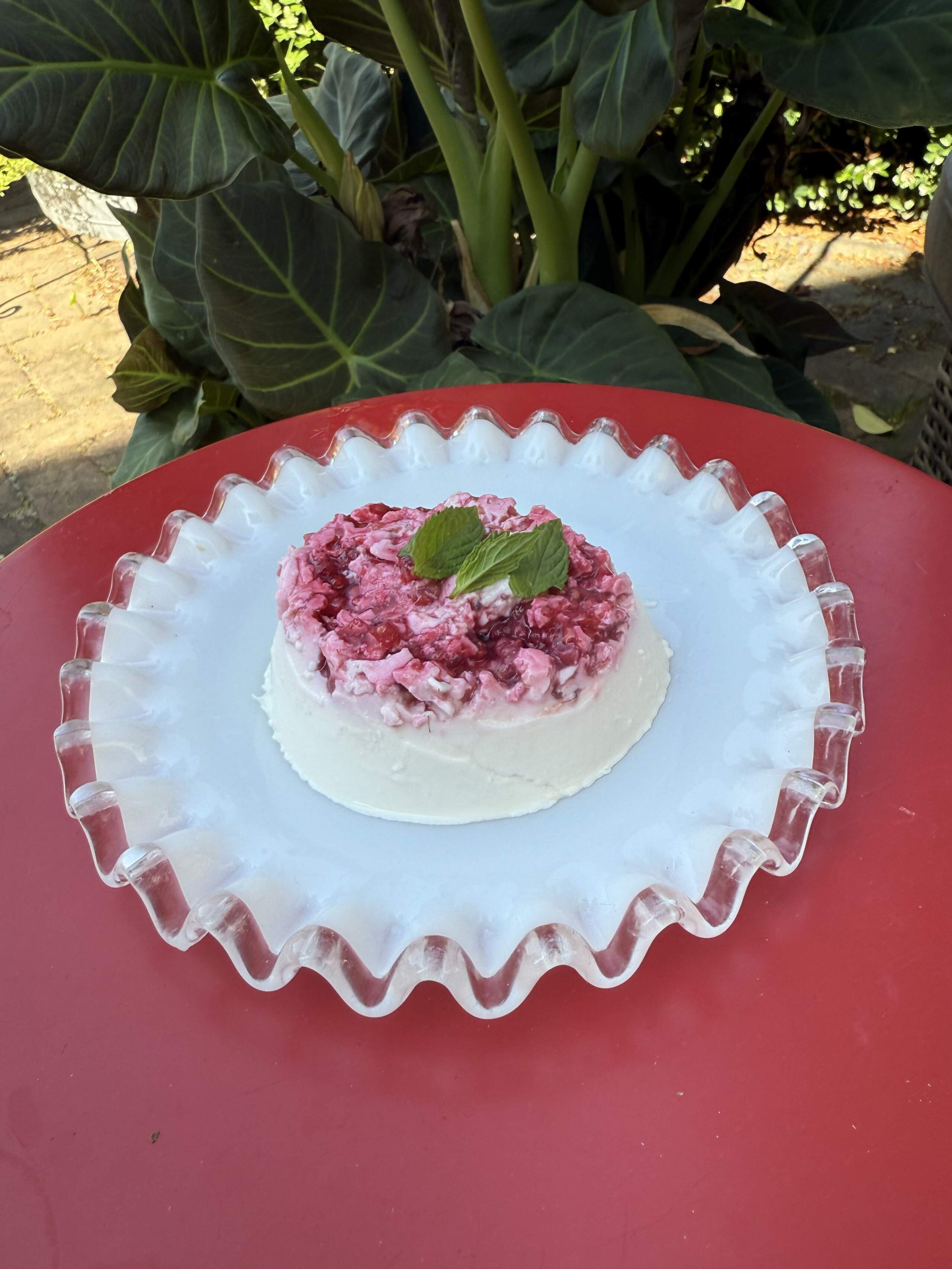 Raspberry-lemon panna cotta. (Kathy Gunst/Here & Now)