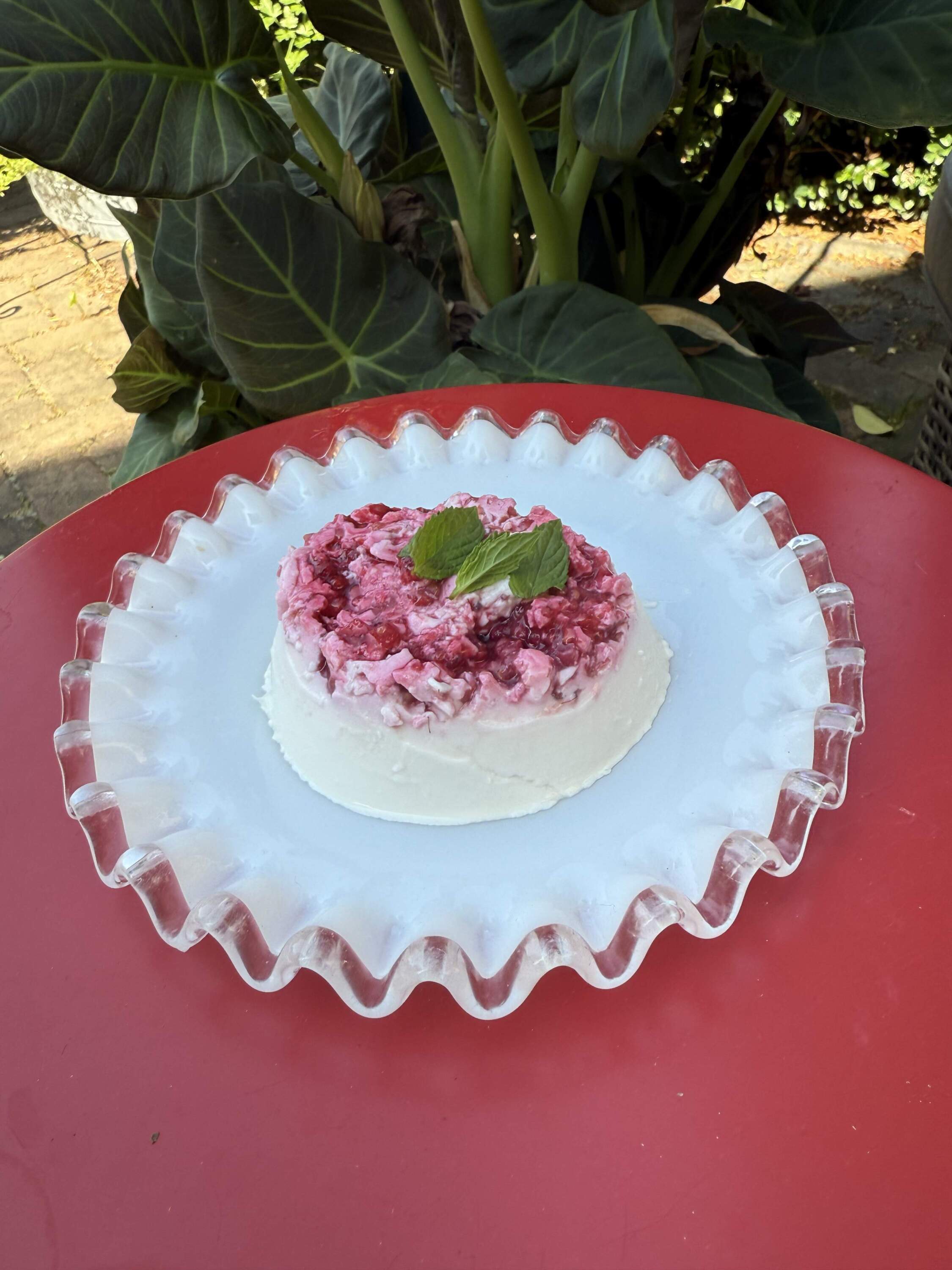 Raspberry-lemon panna cotta. (Kathy Gunst/Here & Now)