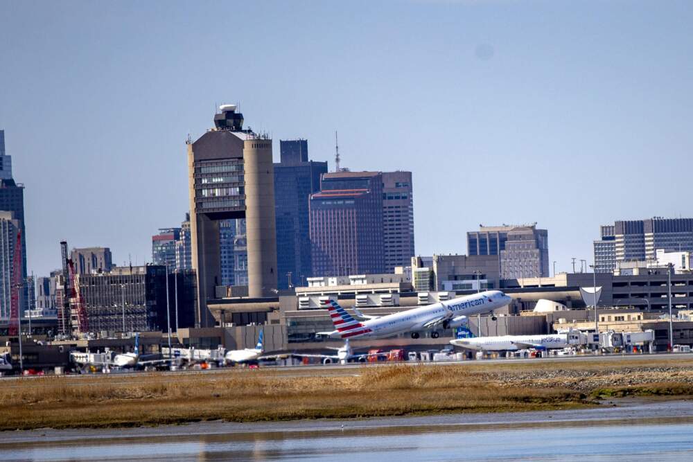 A flight takes off from Boston's Logan International Airport in this file photo. (Jesse Costa/WBUR)