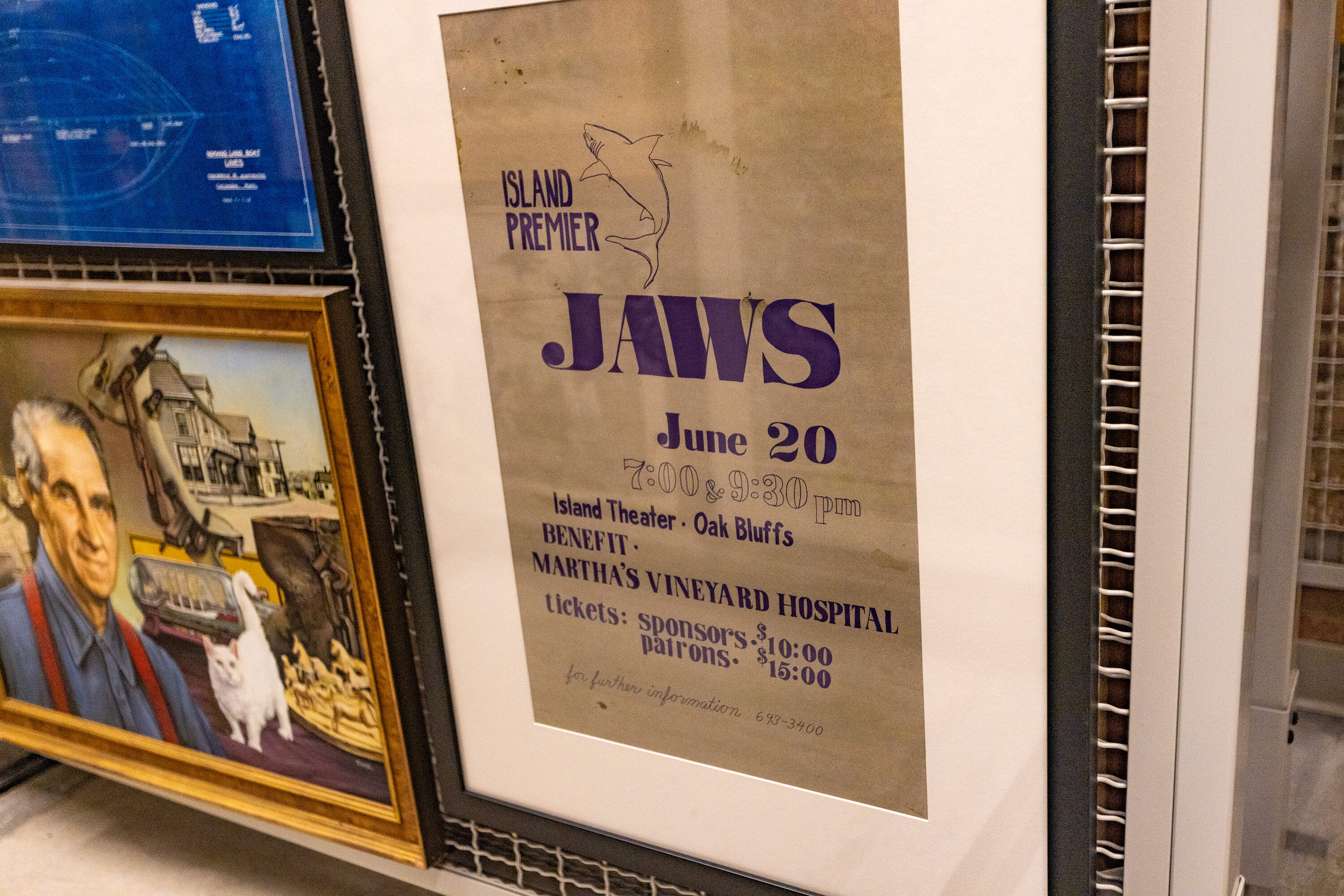 An original poster for the Martha’s Vineyard premiere of Jaws on June 20, 1975. (Jesse Costa/WBUR)