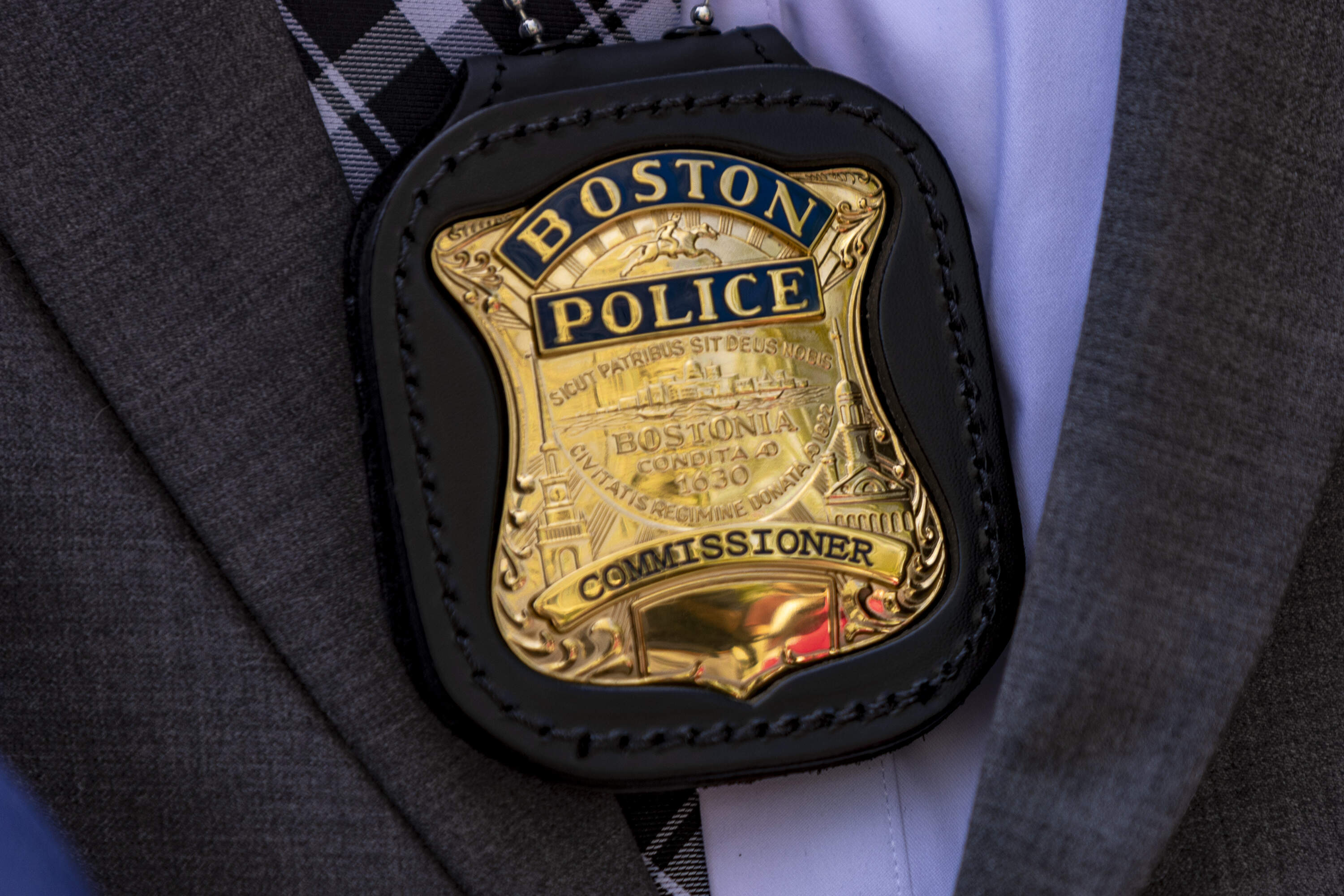 Boston Police Commissioner Michael Cox's badge. (Jesse Costa/WBUR)
