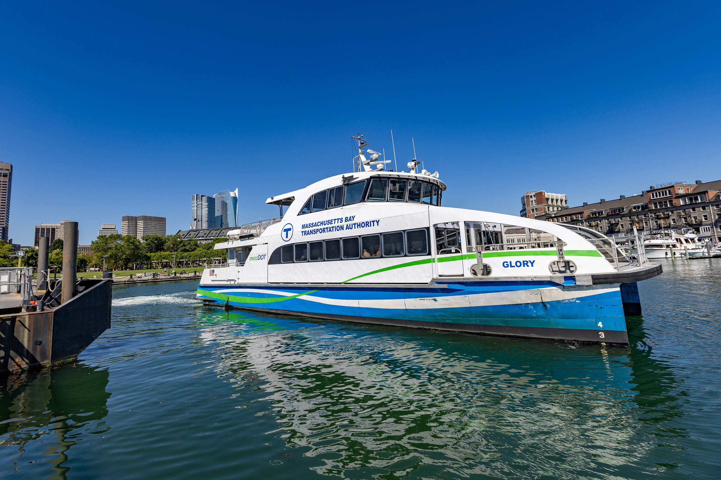 An MBTA ferry leaves Long Wharf North for East Boston. (Jesse Costa/WBUR)