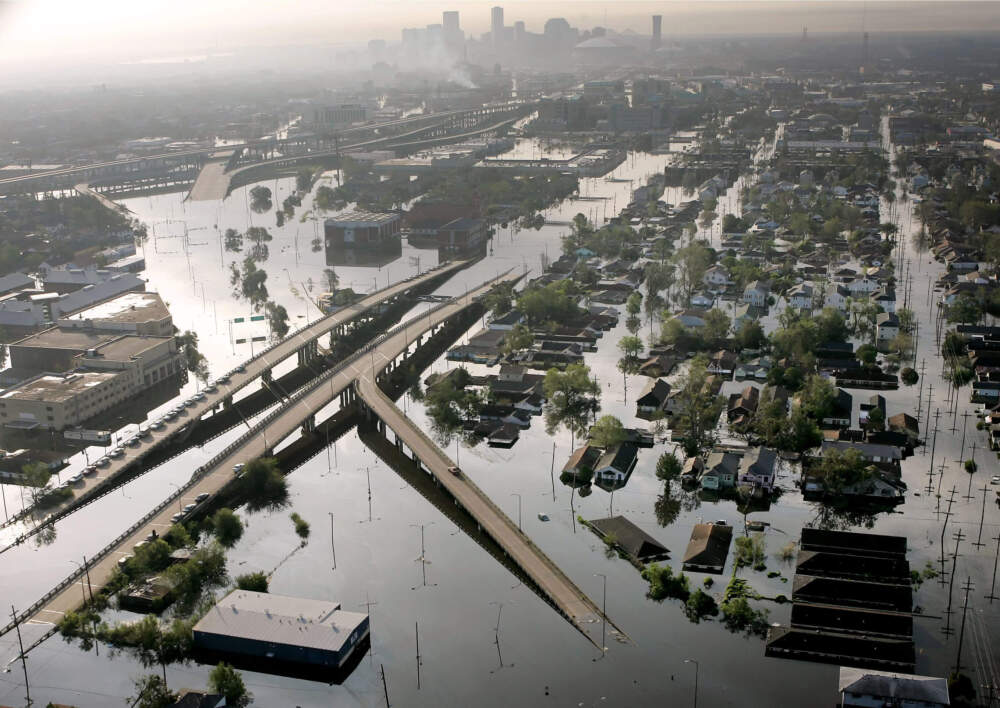 In this Aug. 30, 2005 file photo, floodwaters from Hurricane Katrina fill the streets near downtown New Orleans. (David J. Phillip/AP)