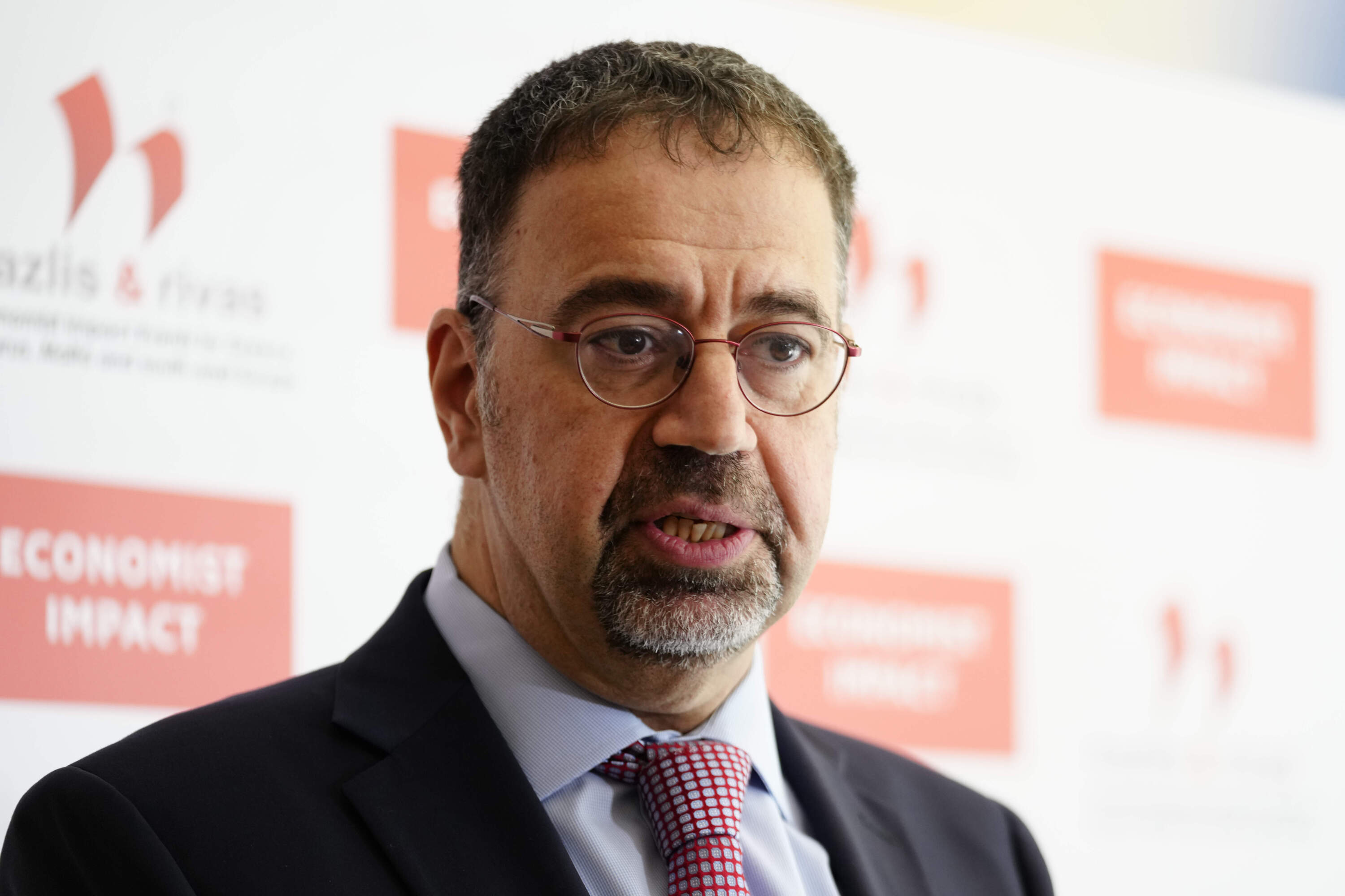 Economist Daron Acemoglu, 2024 Nobel prize winner in Economics, speaks to the media during a conference in Athens , Greece, Monday, Oct. 14, 2024. (Petros Giannakouris/AP)