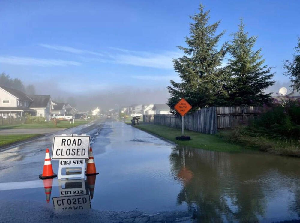 Flooding from a release of water and snowmelt at Mendenhall Glacier covered some roads and threatened homes along the Mendenhall River in Juneau, Alaska on Wednesday, Aug. 13, 2025. (City and Borough of Juneau/AP)