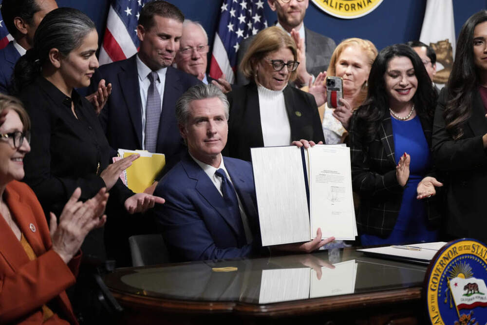 California Governor Gavin Newsom signs legislation calling for a special election on a redrawn congressional map on Thursday, August 21 in Sacramento, California. (Godofredo A. Vásquez/AP)