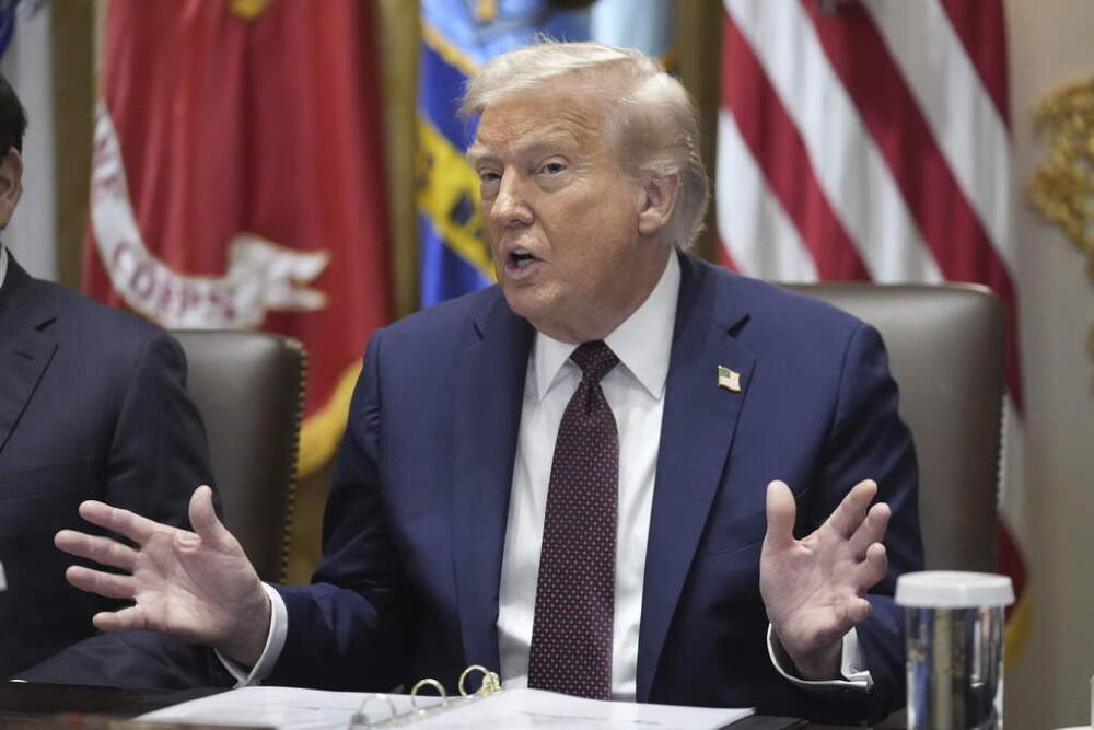 President Donald Trump speaks during a cabinet meeting, Tuesday, Aug. 26, 2025, at the White House in Washington. (Mark Schiefelbein/AP)