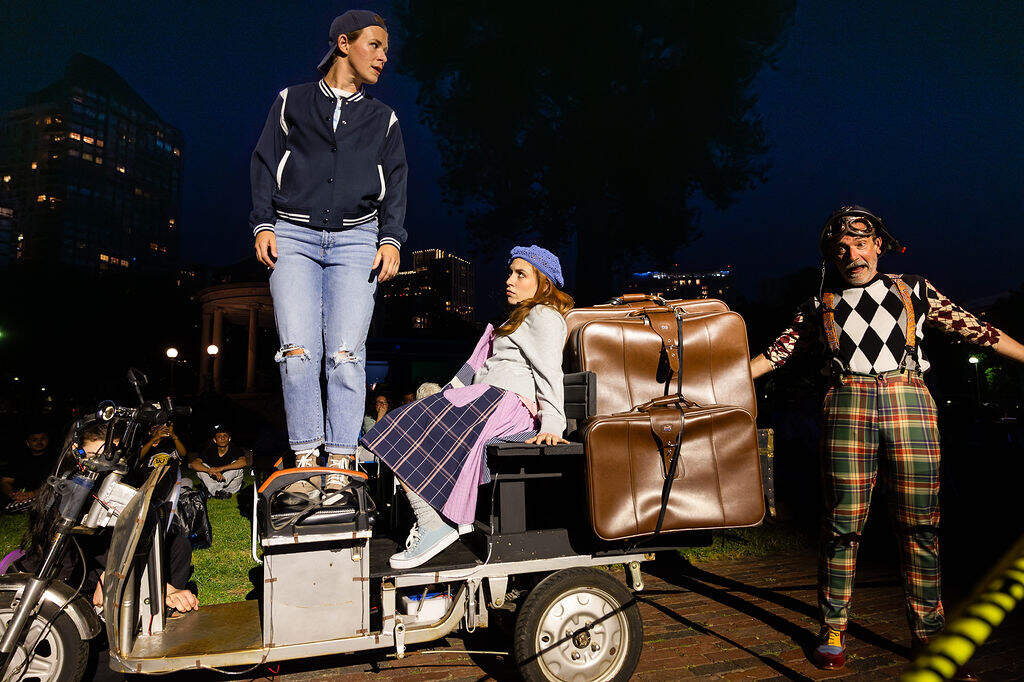 Nora Eschenheimer, Clara Hevia and John Kuntz in "As You Like It" on the Common. (Nile Scott Studios)