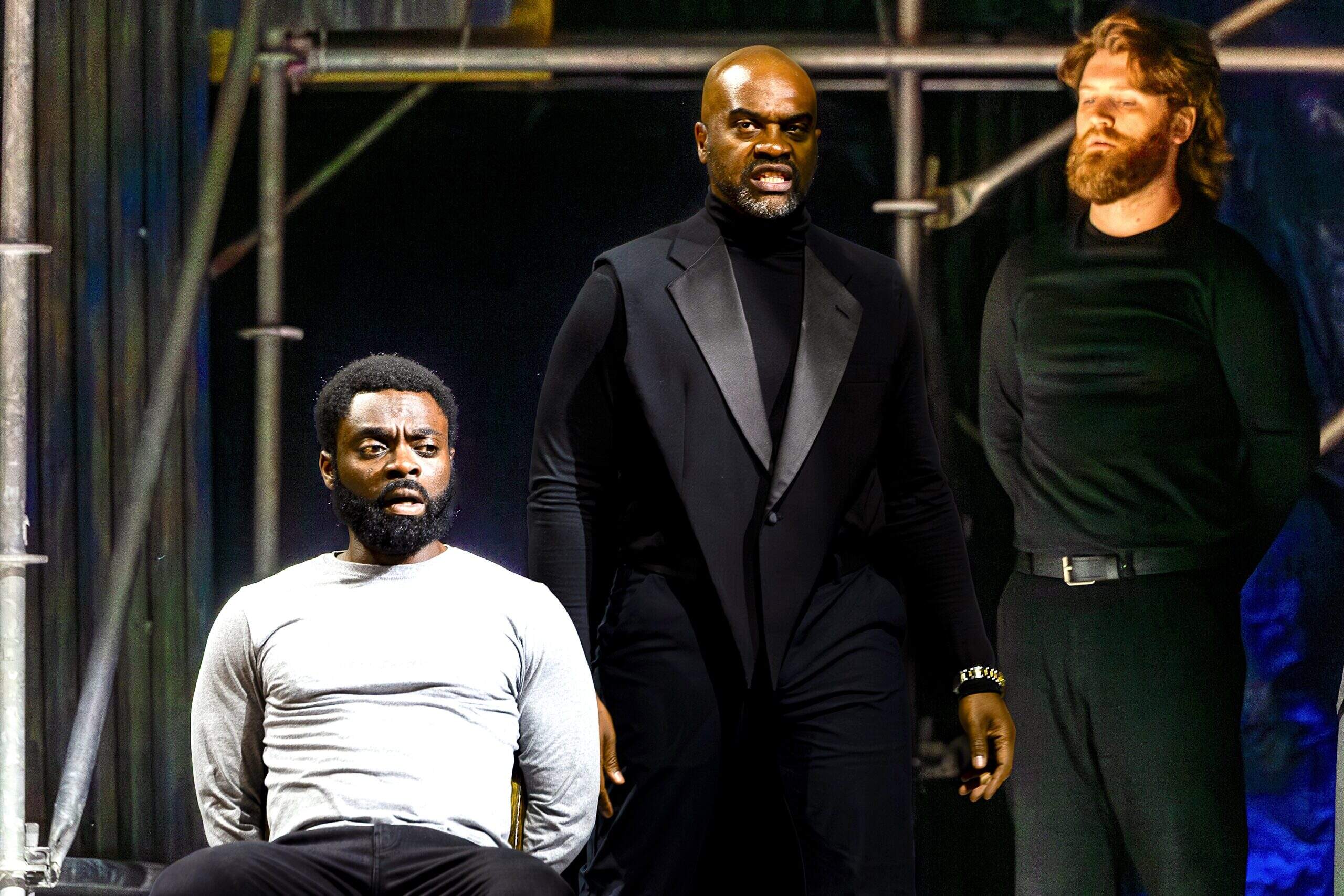 Joshua Olumide as Oliver and Maurice Emmanuel Parent as Duke Senior and Cleveland Nicoll. (Courtesy Nile Scott Studios)