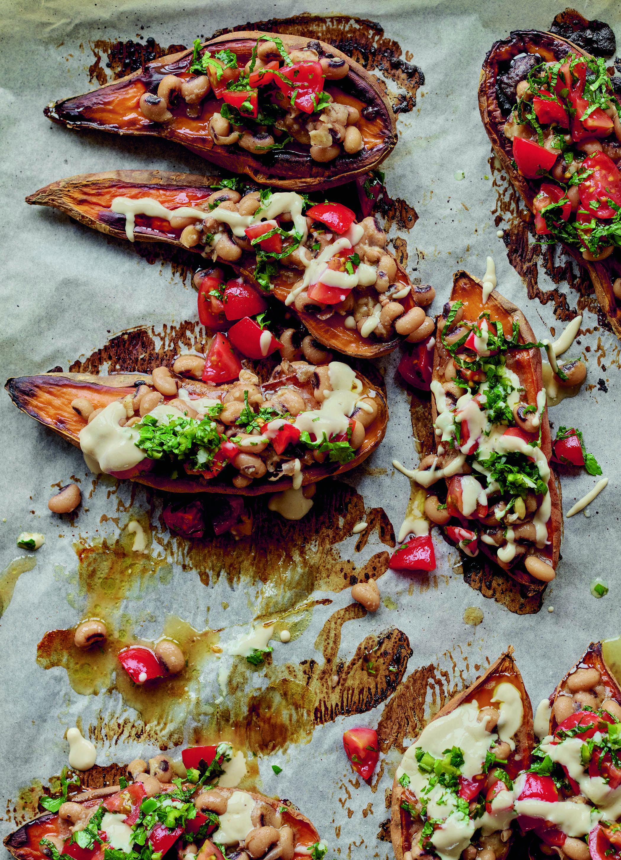Load sweet potatoes with black-eyed peas. (Courtesy of Issy Crocker)