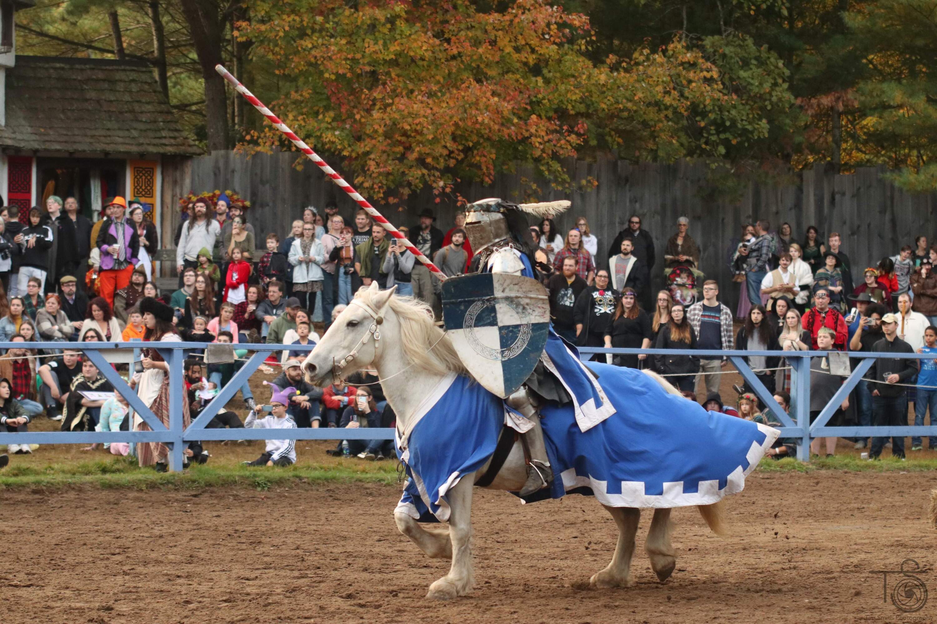 A knight rides his horse during a joust. (Courtesy of Julie Dennehy/King Richard's Faire)