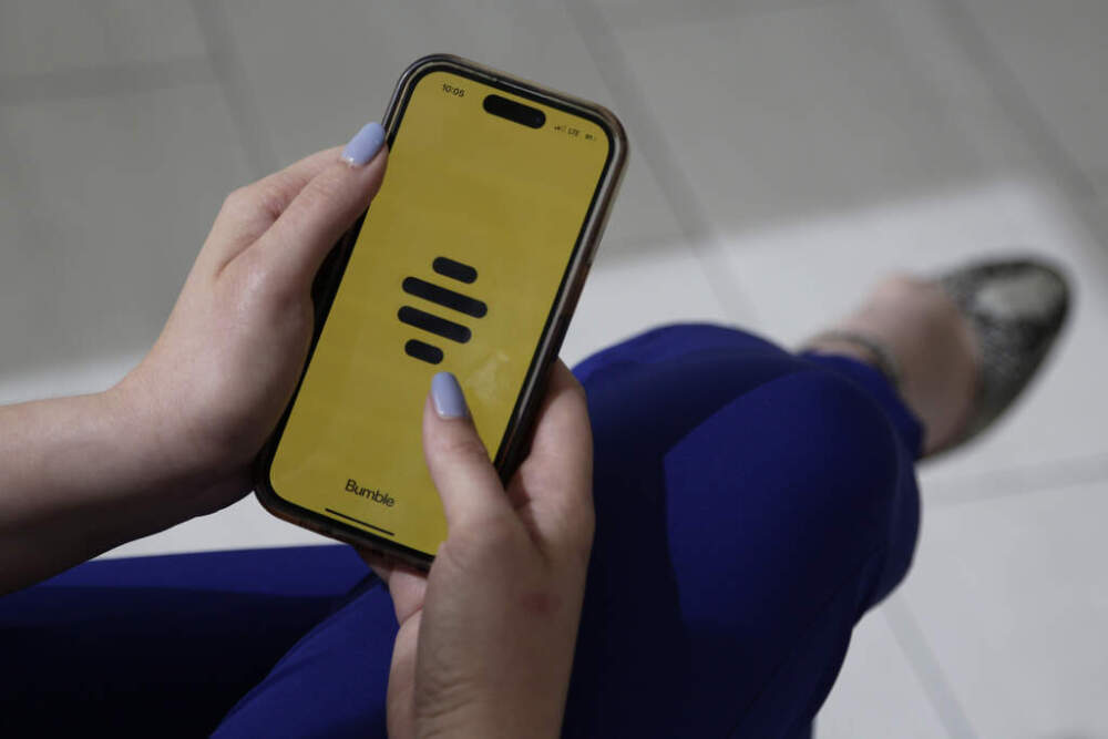 The dating app Bumble on a smart phone, June 26, 2024, in New York. (AP Photo/Peter Morgan, File)