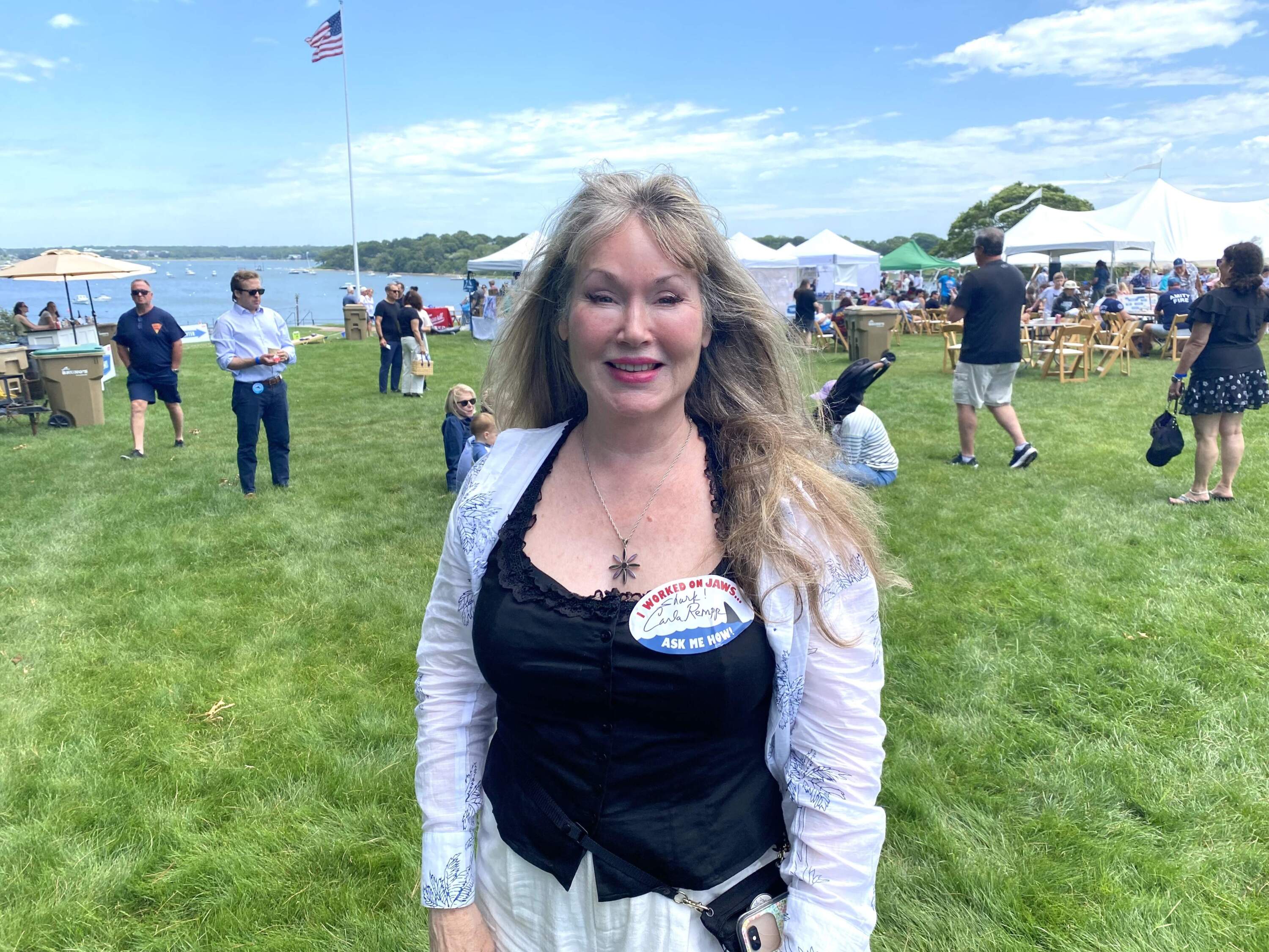 Carla Rempp was working as a nanny on the island when she was cast in "Jaws." She had a small but memorable role as the girl who warns beachgoers that a shark is approaching. (Andrea Shea/WBUR)