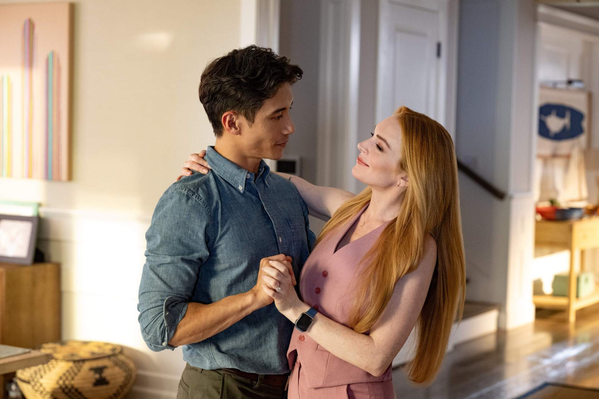 From left, Manny Jacinto and Lindsay Lohan in "Freakier Friday." (Courtesy Glen Wilson/Disney)