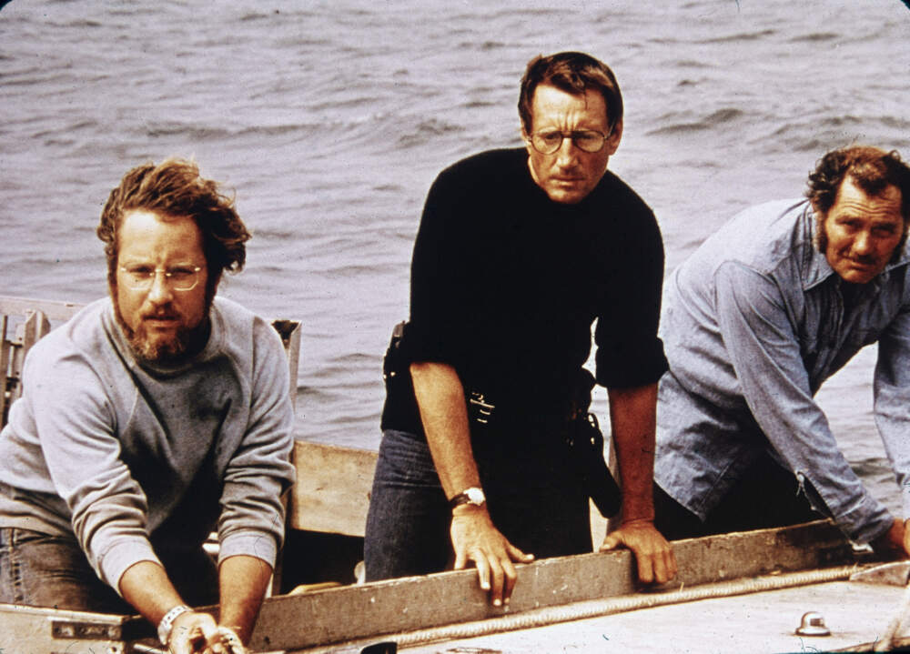 From left: Richard Dreyfuss, Roy Scheider and Robert Shaw in a still from director Steven Spielberg's 1975 film "Jaws." (Universal Studios/Getty Images)