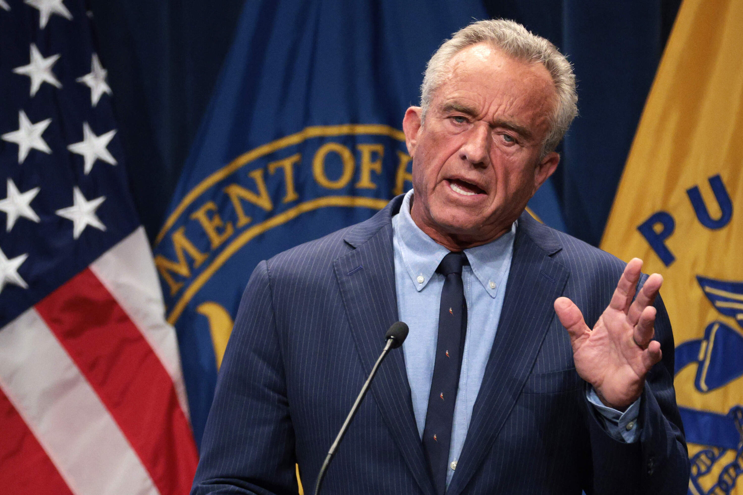 U.S. Secretary of Health and Human Services Robert F. Kennedy Jr. speaks during a news conference at the Department of Health and Human Services on April 16, 2025 in Washington, DC. (Alex Wong/Getty Images)