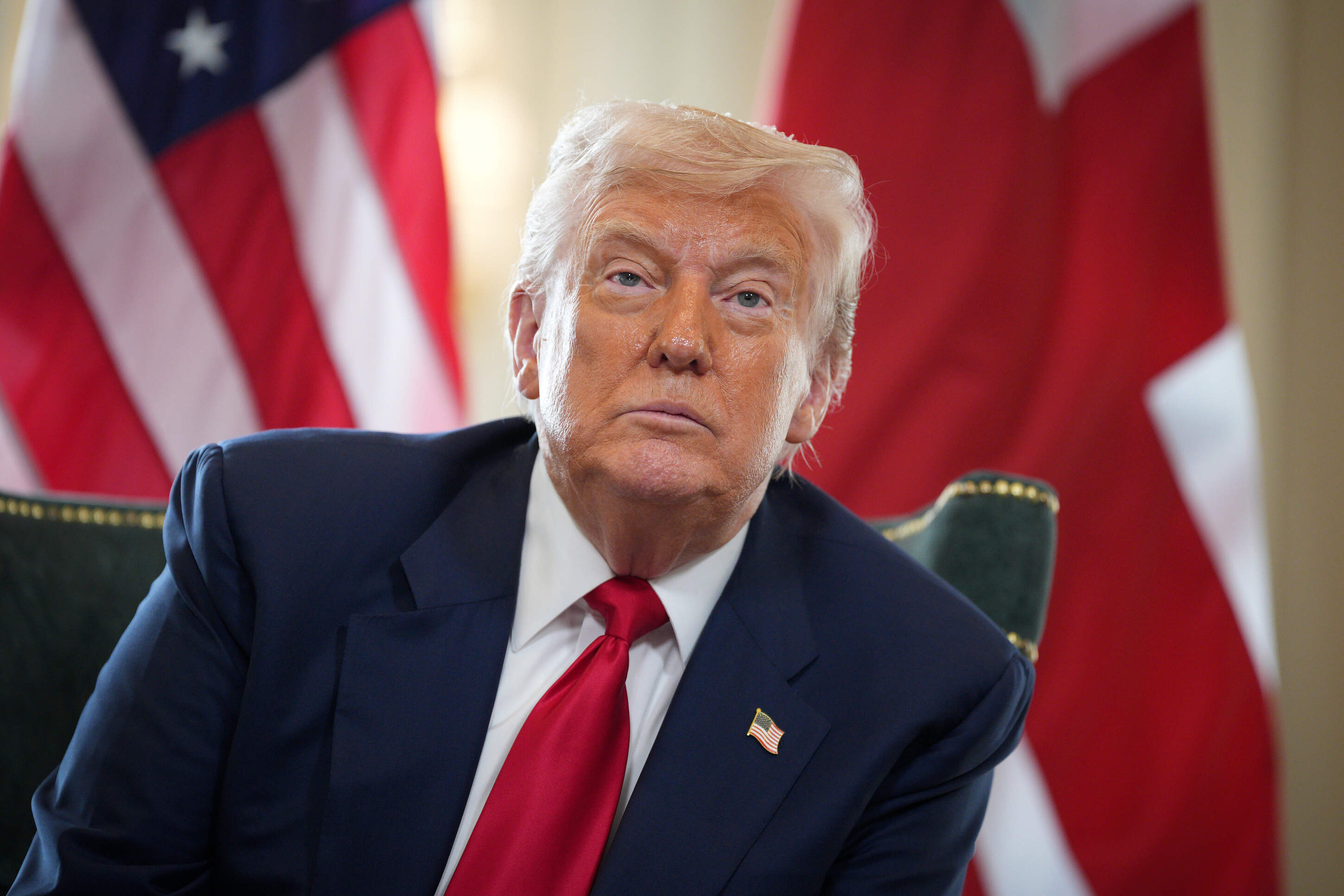 U.S. President Donald Trump talks to the media as he meets with British Prime Minister Keir Starmer (not pictured) at Trump Turnberry golf club on July 28, 2025 in Turnberry, Scotland. U.S. (Christopher Furlong/Getty Images)