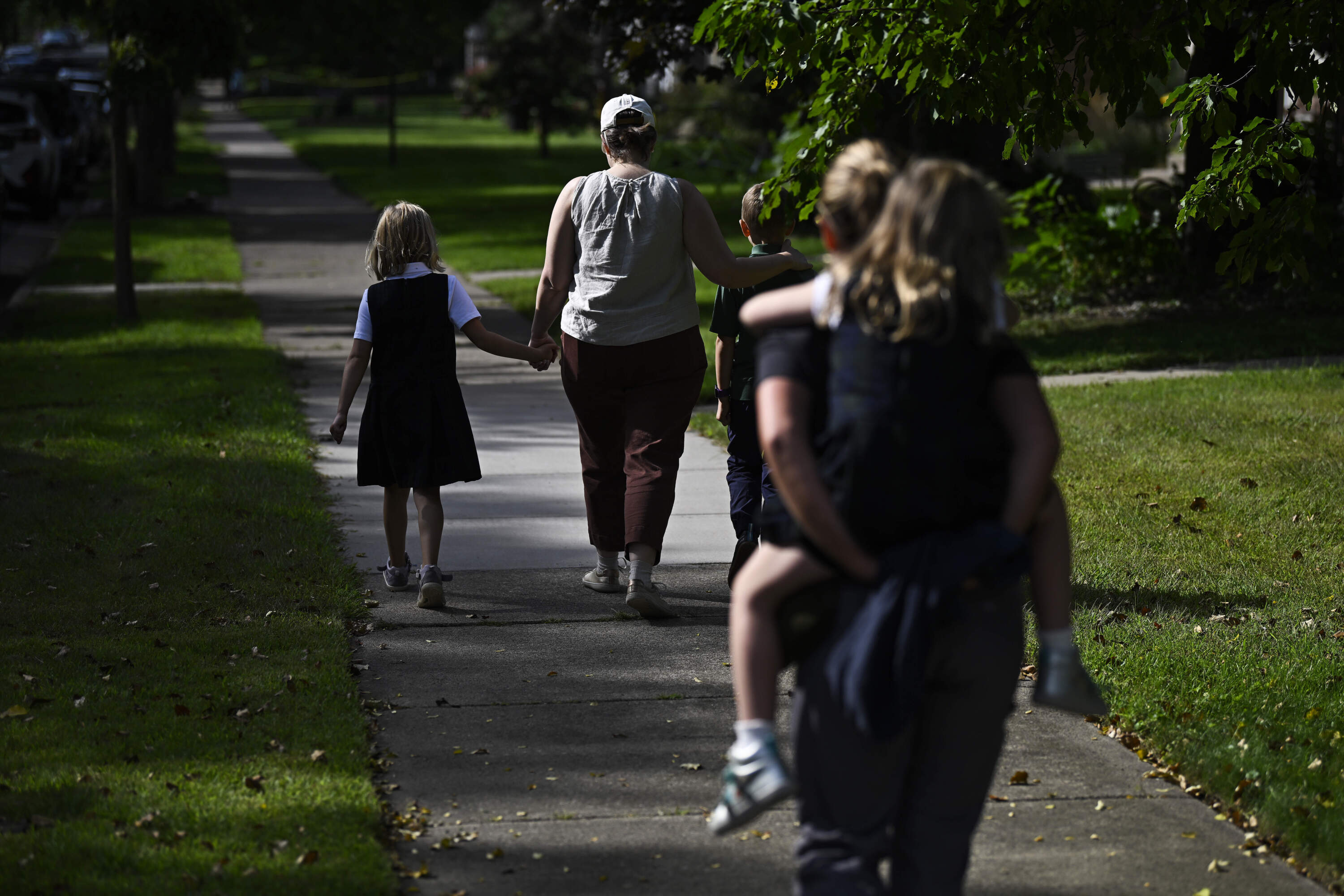 Families depart Annunciation Catholic School following a mass shooting on Aug. 27, 2025 in Minneapolis, Minnesota. (Stephen Maturen/Getty Images)