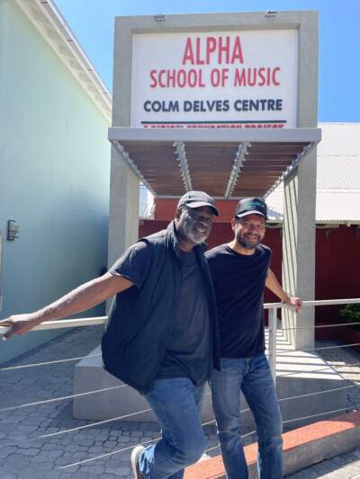 Stephen Stewart and Nathan Sabanayagam at the Alpha School of Music in Kingston, Jamaica. (Courtesy Joshua Chamberlain)