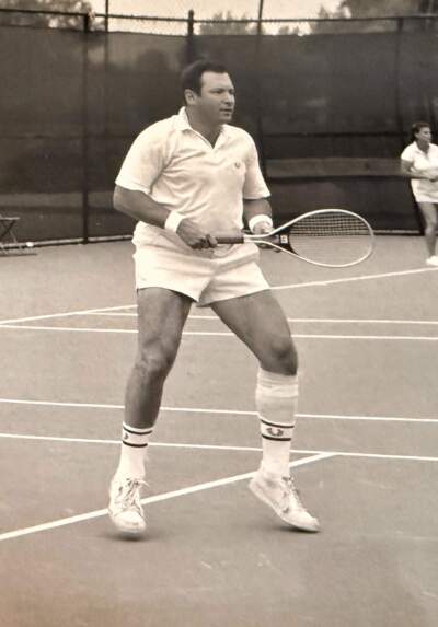 The author's father, Lee Gunst, on the tennis court. (Courtesy Kathy Gunst)